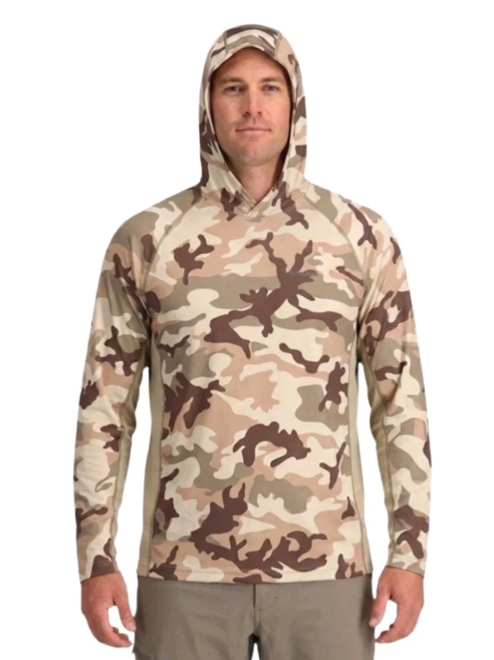 Simms Beige and Brown Camo Hooded Performance Hoodie